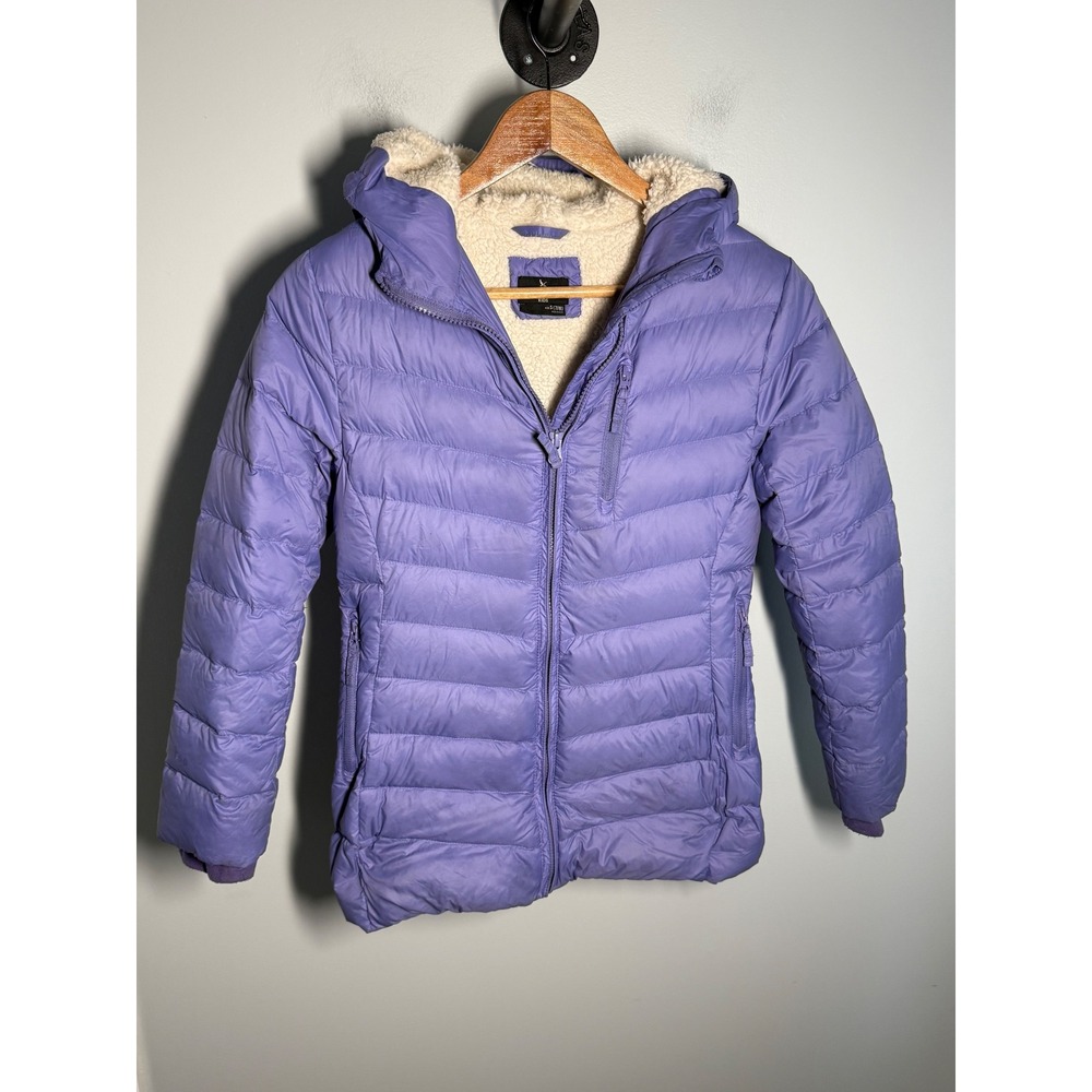 Eddie Bauer Kids Purple Puffer Jacket Sherpa Lined Down Coat Girls Small 7/8